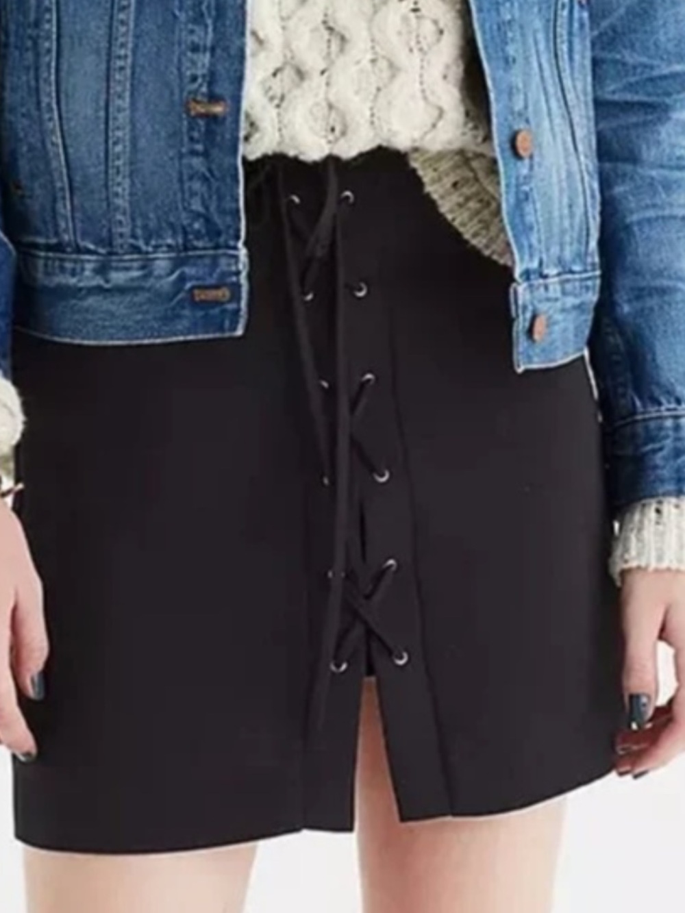 Madewell Black Lace-Up Front Mini Skirt size 8, new without tags